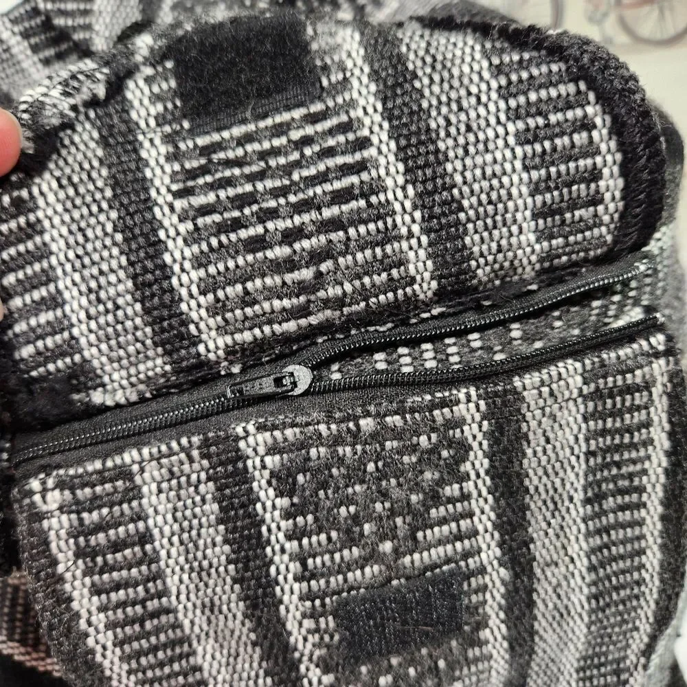 EUC Blk/Gray Striped Blanket Drawstring Backpack